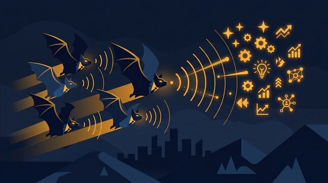 Bats using echolocation to discover business and technology icons in the night sky.