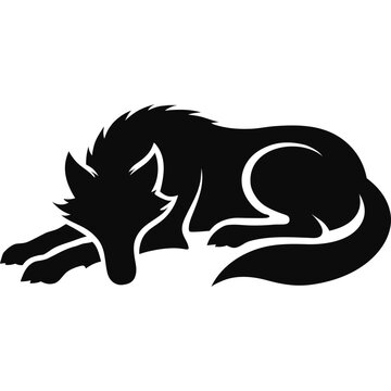 Wolf silhouette lying down at rest