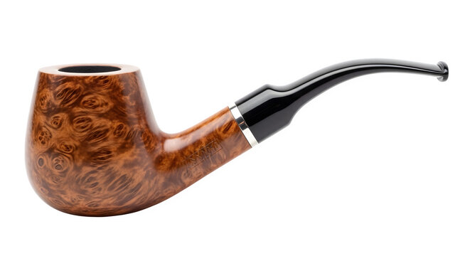 A brown smoking pipe with a black stem on a transparent background