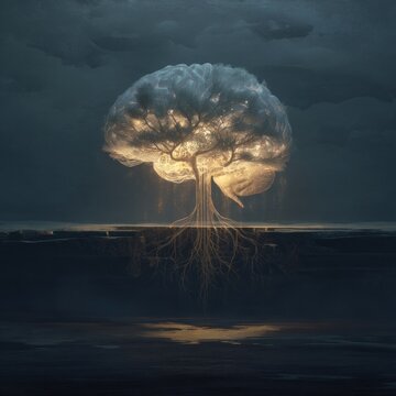 Conceptual image of a tree formed by the brain