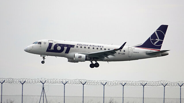 Airbus LOT Polish Airlines lands at Prague International Airport