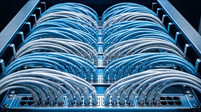 Network cables in server rack