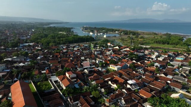 Aerial View Of Coastal Settlement In Coastal Town Of Banyuwangi, East Java, Indonesia.