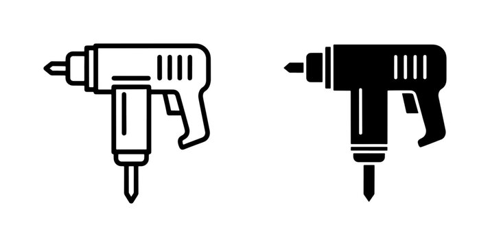 Electric Power Drill Icon Set for Construction and DIY Projects