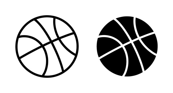 Basketball Outline and Solid Silhouette Icon Set