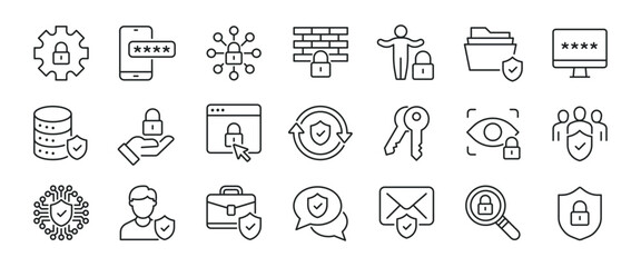 Fototapeta premium Security thin line icons. For website marketing design, logo, app, template, ui, etc. Vector illustration