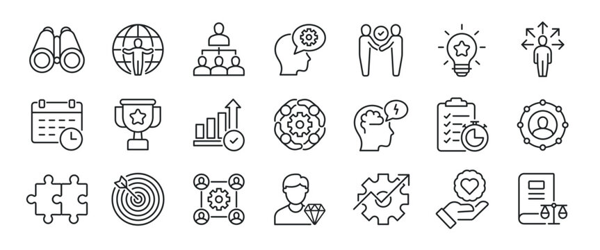 Core values thin line icons. For website marketing design, logo, app, template, ui, etc. Vector illustration