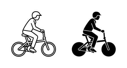 Naklejka premium Cyclist riding small folding bicycle icon set