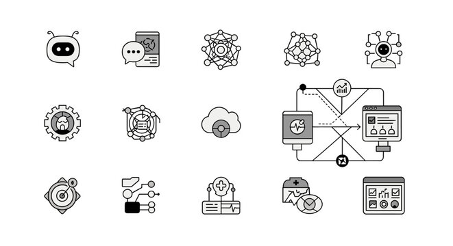 Modern icons conveying precision, focus, and strategic planning. Ideal for marketing materials, presentations, and illustrating a goal-oriented approa