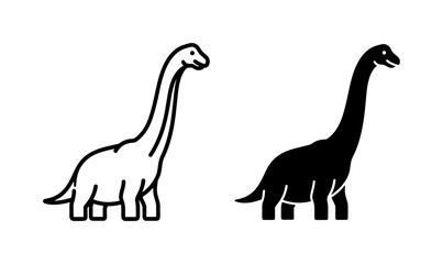 Brachiosaurus Dinosaur Icon Set in Outline and Silhouette Style © Mamun