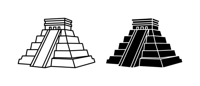 Chichen Itza Mayan Pyramid Icon Set