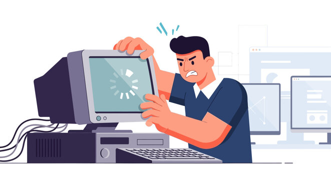 Man Fixing Computer Screen.
