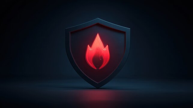A dark shield with a glowing red flame icon in the center, symbolizing fire protection or security.