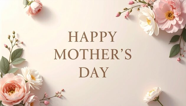 Happy mother's day greeting card with beautiful flowers on soft pink background
