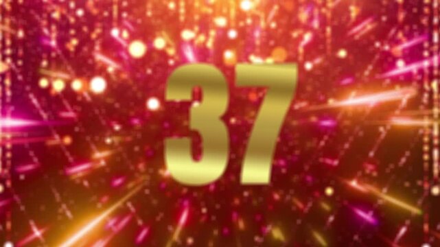 40 second festive countdown timer with ruby and gold stone colors sparkling fireworks background and bright glowing lighting 4k video