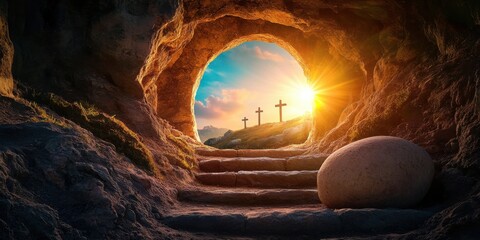 Fototapeta premium Exploring the empty tomb of jesus jerusalem visual representation spiritual environment inside view resurrection concept