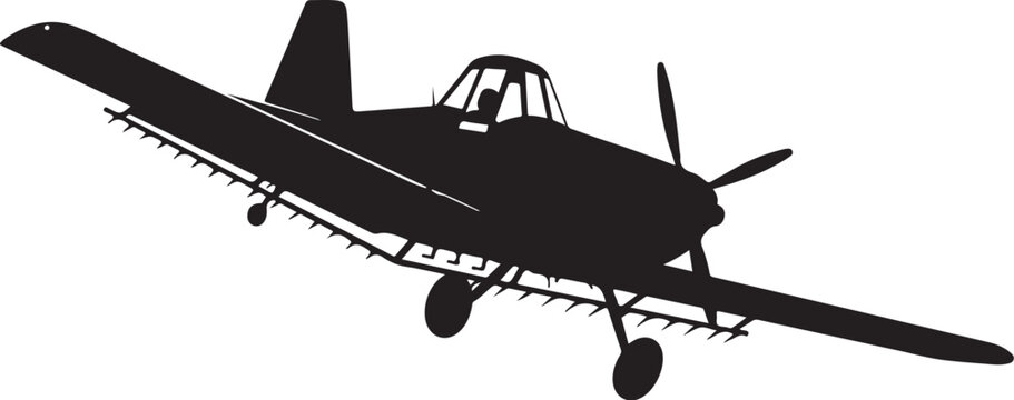Black airplane silhouette, monoplane vector, aircraft icon, aviation symbol