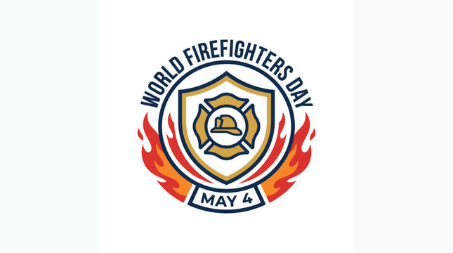 Round firefighter badge emblem for World Firefighters Day isolated vector icon