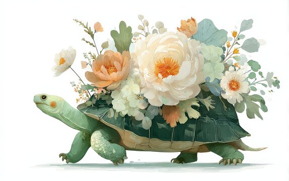 Colorful Floral Arrangement on Turtles Back