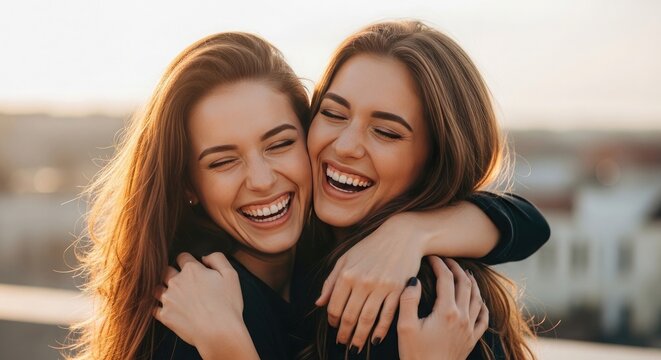 Joyful friends embrace a moment of laughter and connection