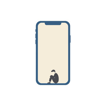 Digital isolation A lonely figure confined within a smartphone screen, illustrating the profound emotional struggles, anxiety, and mental health impact of modern technology