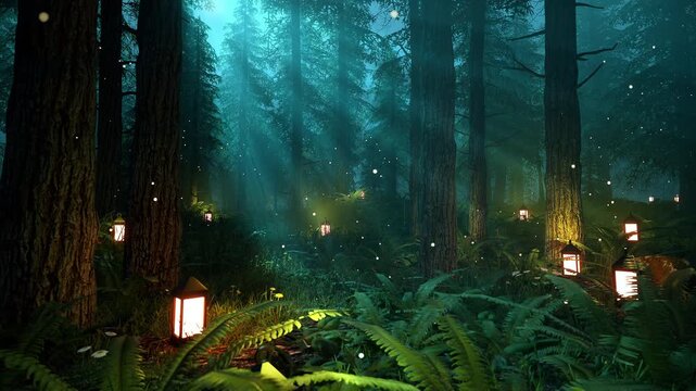 Fantasy Forest with Lanterns