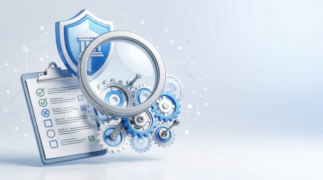 Internal audit and control testing concept showing auditors reviewing documents, checklists, and dashboards to assess risks, validate procedures, and ensure corporate governance and regulatory complia