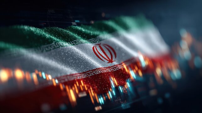 Iran flag with digital patterns represents technology and national identity