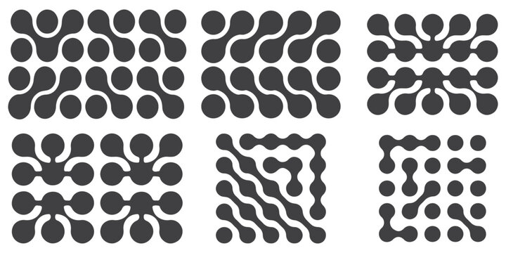 Set black metaballs isolated on a transparent background. Modern contemporary geometric shapes and elements. Metaball pattern. Liquid drops or morph shapes background. EPS 10.