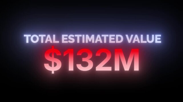 Total Estimated Value Counter 250 Million Dollars Neon Animation 4k video