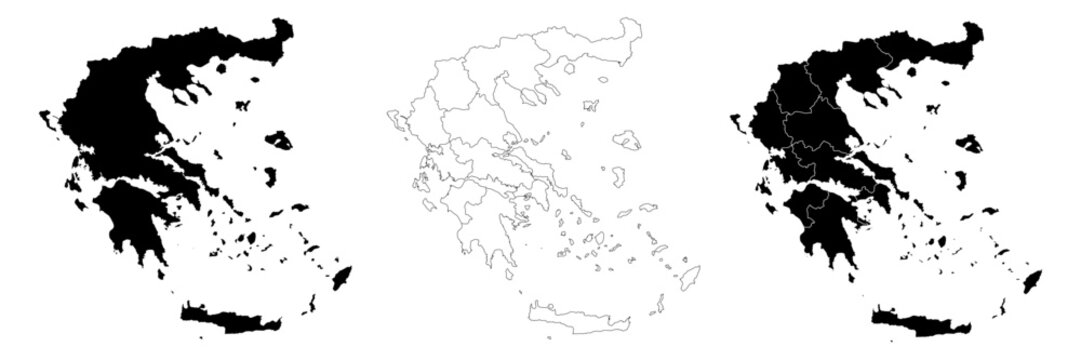 Greece vector map in white background.Greece political map. Low detailed. Solid simple style.Greece map silhouette linear and black illustration. Black and white. Vector editable