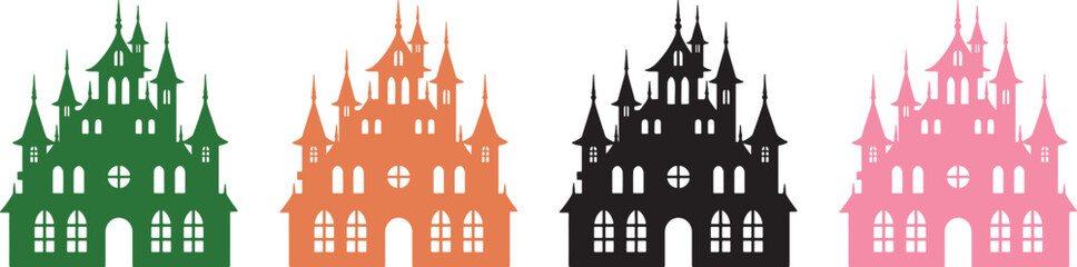 Obraz premium Colorful Castle Silhouette Icons – Handmade Vector Illustration with Transparent Background for Decorative and Commercial Use