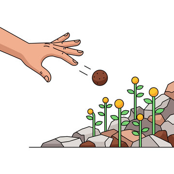 Hand throwing seed bomb for guerrilla gardening vector illustration