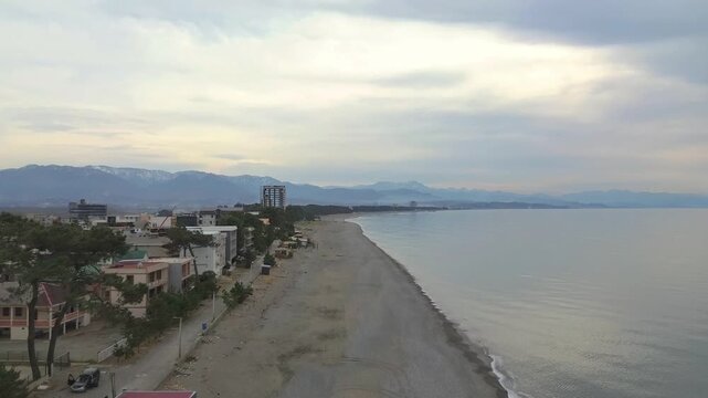 The video shows the beautiful Black Sea coast in Shekvetili, Guria, Georgia.