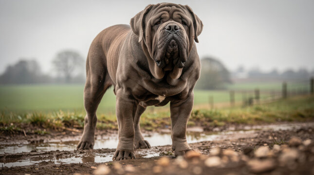 Neapolitan Mastiff Low Angle Rural Wildlife Telephoto Shot Natural Frame Copy Space