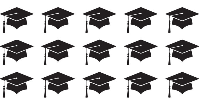 Solid black graduation cap pattern icons repeated for consistent academic design layouts.