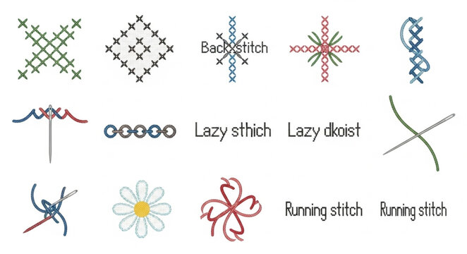 Various Embroidery Stitches and Patterns Collection.