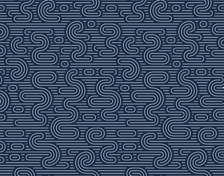 Linear seamless pattern, vector stripy geometric abstract background, tiling art runny dynamic lines, funky endless retro wallpaper.