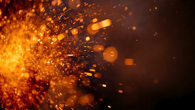 Cinematic macro shot of glowing orange fire sparks and burning embers