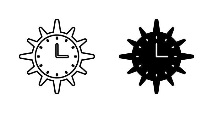 Sun Clock Icon Set Representing Summer Time and Daylight