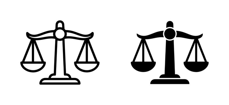 Justice Scales Icon Set in Outline and Solid Style