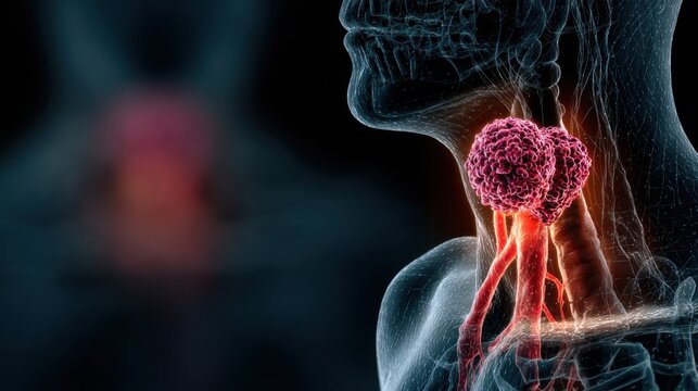 3d rendered medically accurate illustration of thyroid cancer.Thyroid disorder includes goiter, hyperthyroid, hypothyroid, tumor or cancer. Ultrasound diagnostics, thyroid diseases