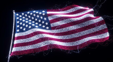 Obraz premium A magnificent abstract rendition of a national flag, rendered with dazzling light particles, embodying the spirit of a vibrant nation and its cherished values, creating a powerful digital display