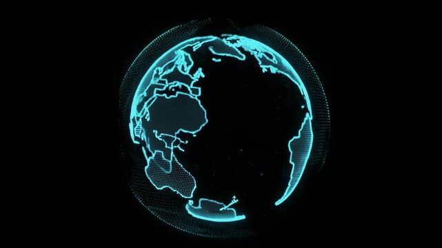 Cyan dot matrix globe on black