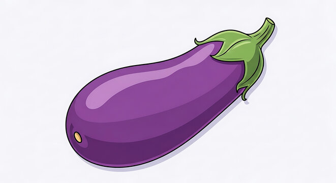 Isolated eggplant vegetable with green stem and cap on a white background, pixel art illustration