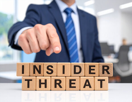 Insider threat - Geschäftsmann zeigt auf das Wort "Insider threat"
