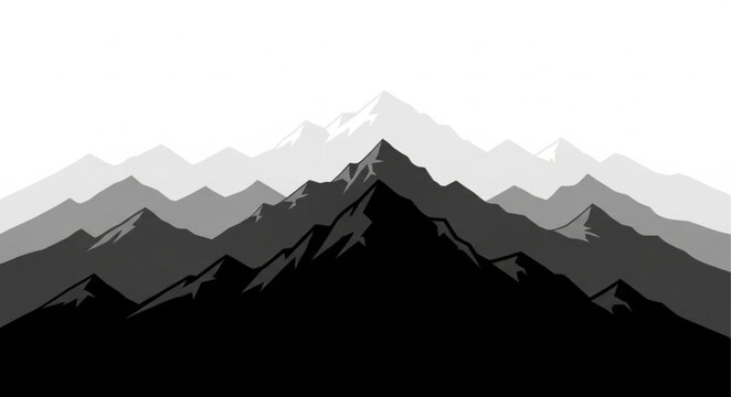 Monochromatic Mountain Range Landscape Silhouette.