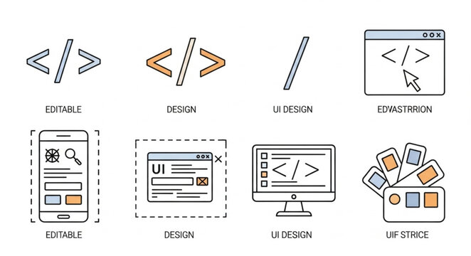 Collection of Web Development and Coding Icons and Symbols.