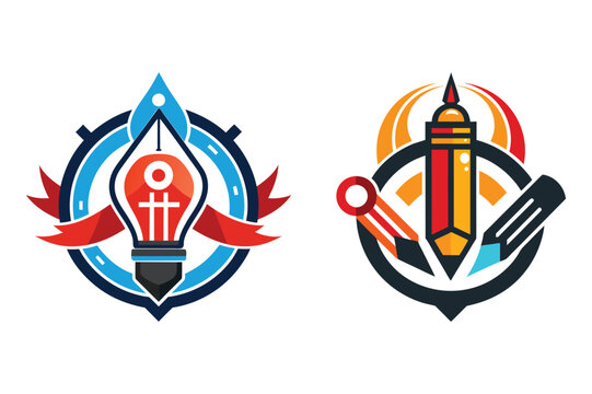 Creative Rocket and Pencil Logo with Innovation Concept.