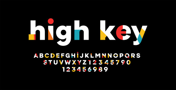 Colorful retro pixel style text and alphabet with numbers